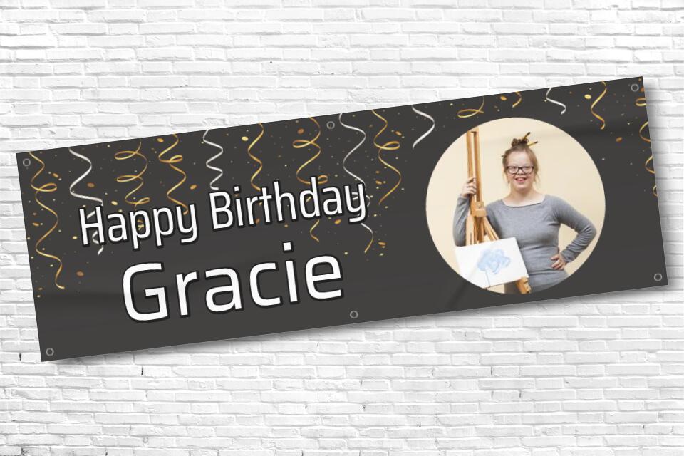 Personalised Ladies and Girls Black Streamer Birthday Banner