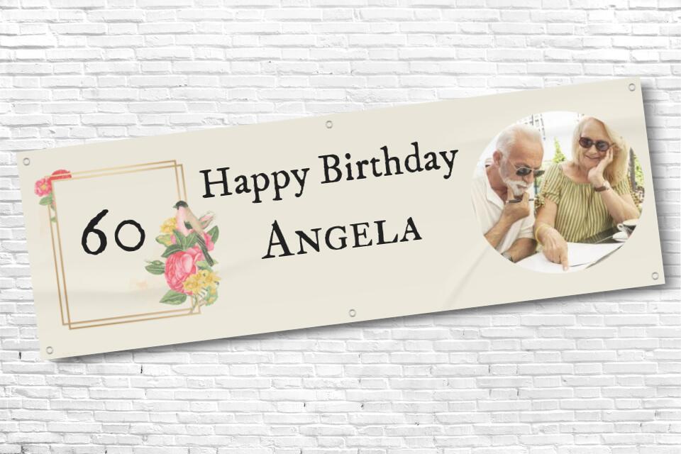 Personalised Ladies Birthday Banner with Floral Edge and Age