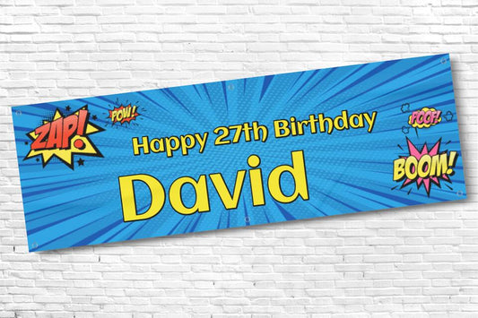 Personalised Men and Boys Super Hero Zap Birthday Banner
