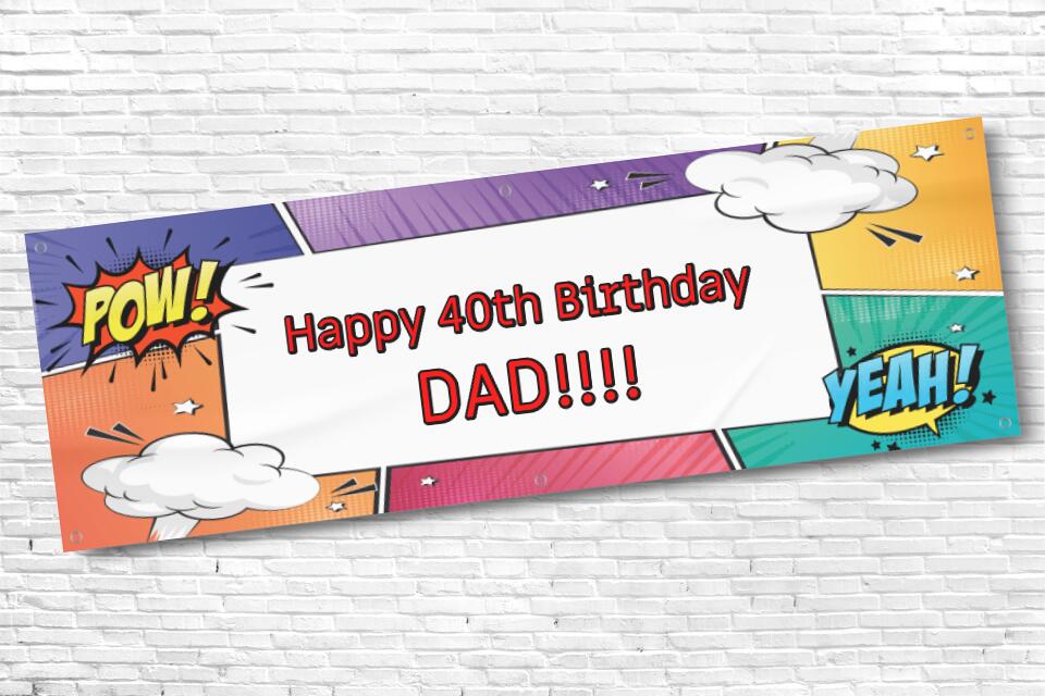 Personalised Comic Multicolored Birthday Banner