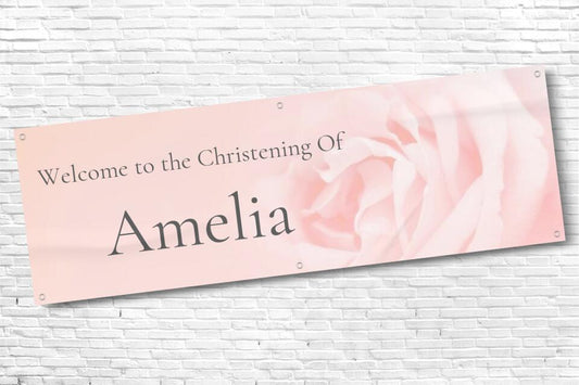 Personalised Pink Rose Christening Banner for Girls