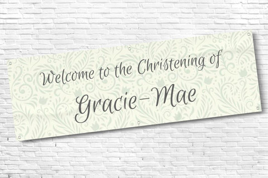 Personalised Floral Swirl Background Christening Banner for Girls