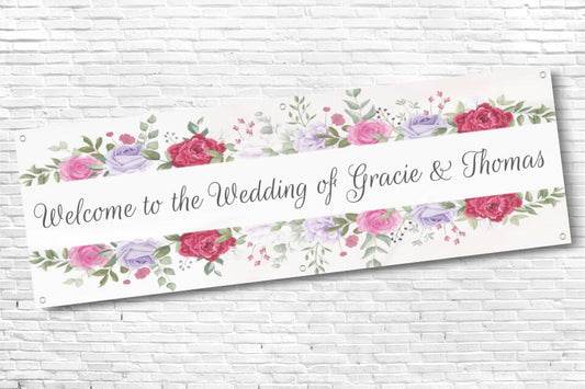 Pink and Green Floral Wedding and Engagement Party Banner