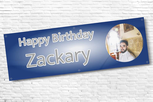Men's and Boy's Personalised Blue Fade Photo Birthday Banner