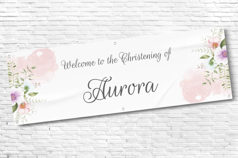 Girls Personalised Floral Religious Ceremony Banner