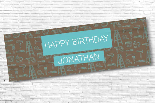 Mens and Boys Personalised Tools Birthday Banner