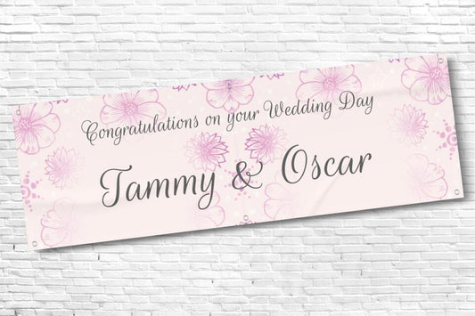 Pink Floral Personalised Wedding & Engagement Banner