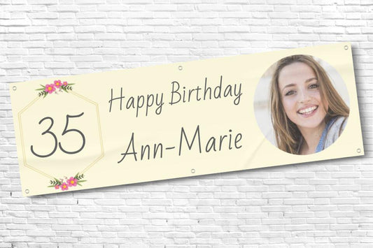 Personalised Ladies Birthday Banner with Name Age and Photo