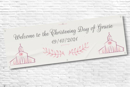 Girls Twin Chapel Religious Ceremony Banner with Name and Date
