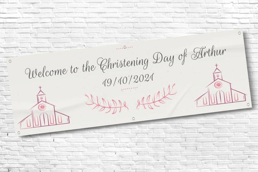 Boys Twin Chapel Religious Ceremony Banner with Name and Date