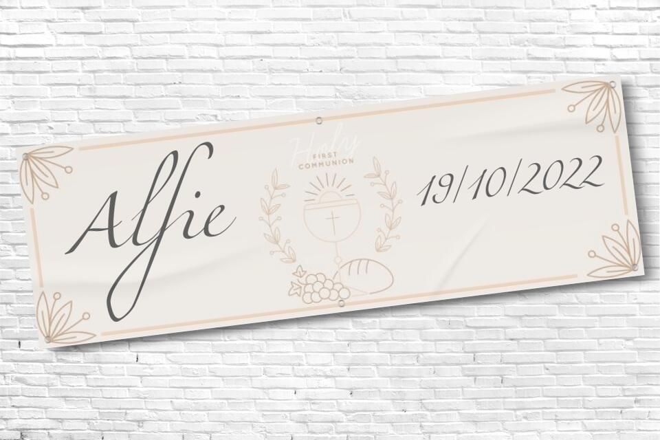 Personalised Boys Religious Ceremony Banner with Name and Date