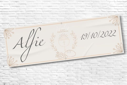 Personalised Boys Religious Ceremony Banner with Name and Date