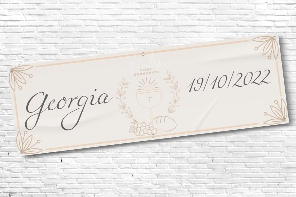 Personalised Girls Religious Ceremony Banner with Name and Date