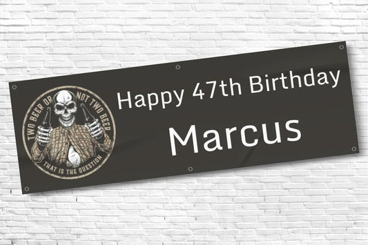 Personalised Black Skeleton and Beer Black Birthday Banner