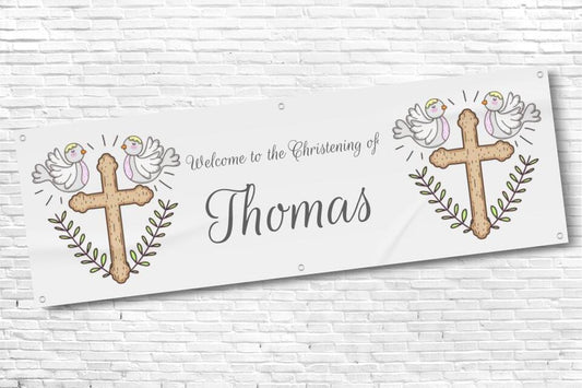 Boys Religious Ceremony Twin Cross Personalised Banner