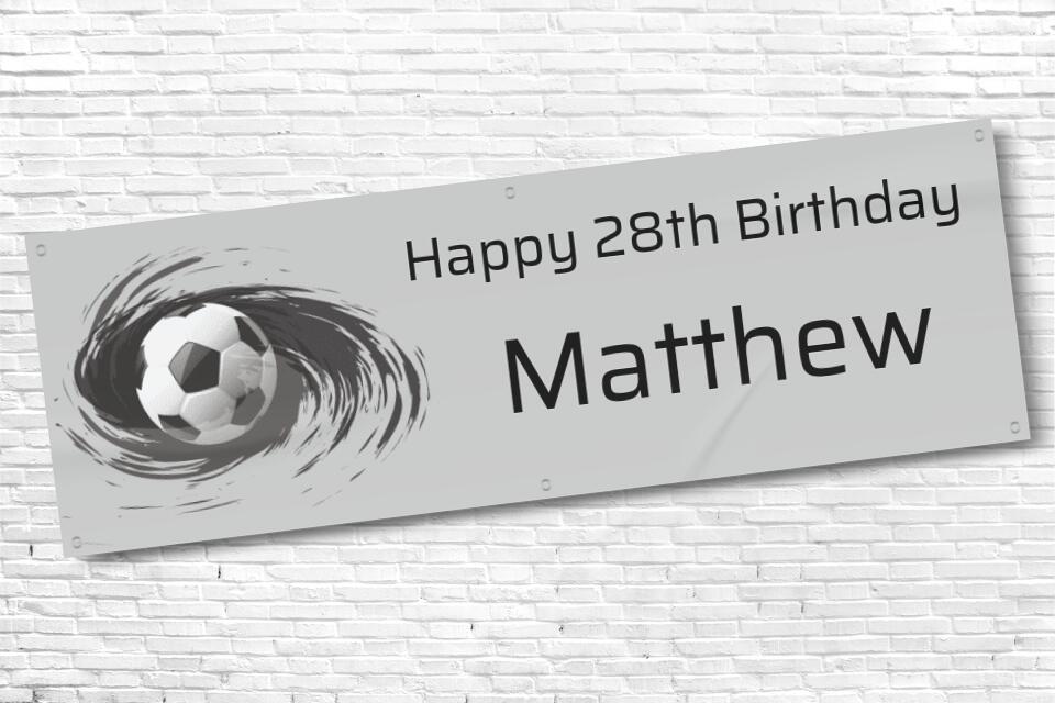 Personalised Grey Football Birthday Banner