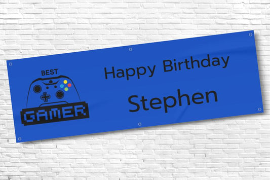Men's and Boy's Personalised Blue Gamer Birthday Banner