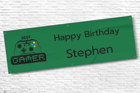 Men's and Boy's Personalised Green Gamer Birthday Banner