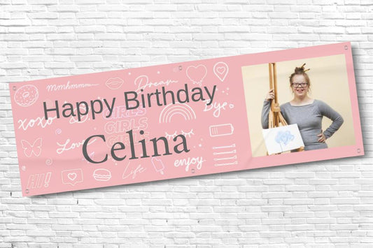 Ladies and Girl's Personalised Pink GIRLS Photo Birthday Banner