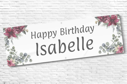 Ladies and Girl's Personalised Pink Green Floral Corner Birthday Banner