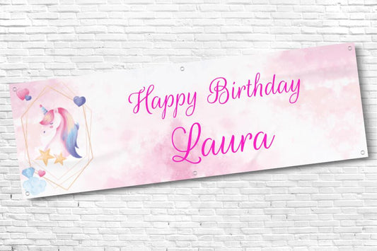 Ladies and Girl's Personalised Pink Rainbow Unicorn Star Birthday Banner