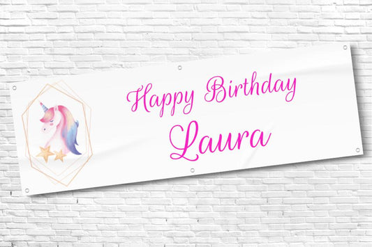 Ladies and Girl's Personalised Rainbow Unicorn Star Birthday Banner