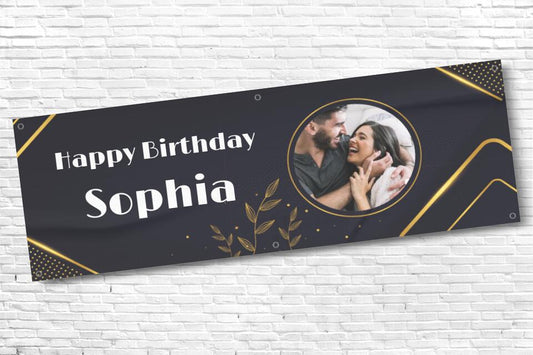 Ladies and Girl's Personalised Floral Gold Photo Birthday Banner