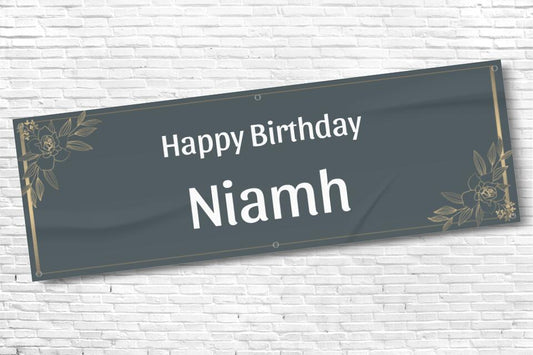 Ladies and Girl's Personalised Floral Gold Trim Birthday Banner