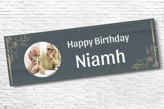 Ladies and Girl's Personalised Floral Gold Trim Photo Birthday Banner