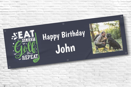 Men's and Boy's Personalised Eat Sleep Golf Repeat Photo Birthday Banner