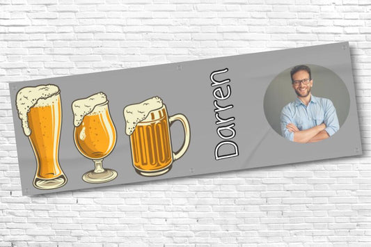 Men's Personalised Three Beers Photo Birthday Banner