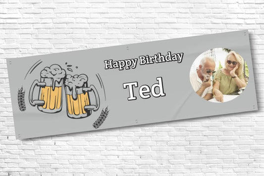 Men's Personalised Beer Cheers Photo Birthday Banner