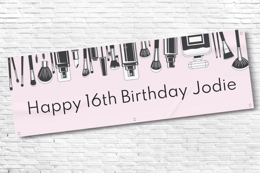 Girl's Personalised Makeup 16th Milestone Birthday Banner