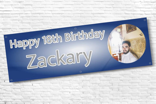 Men's Personalised Blue Fade Photo 18th Milestone Birthday Banner