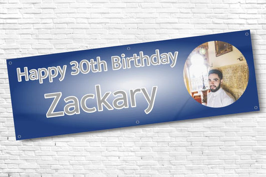 Men's Personalised Blue Fade Photo 30th Milestone Birthday Banner