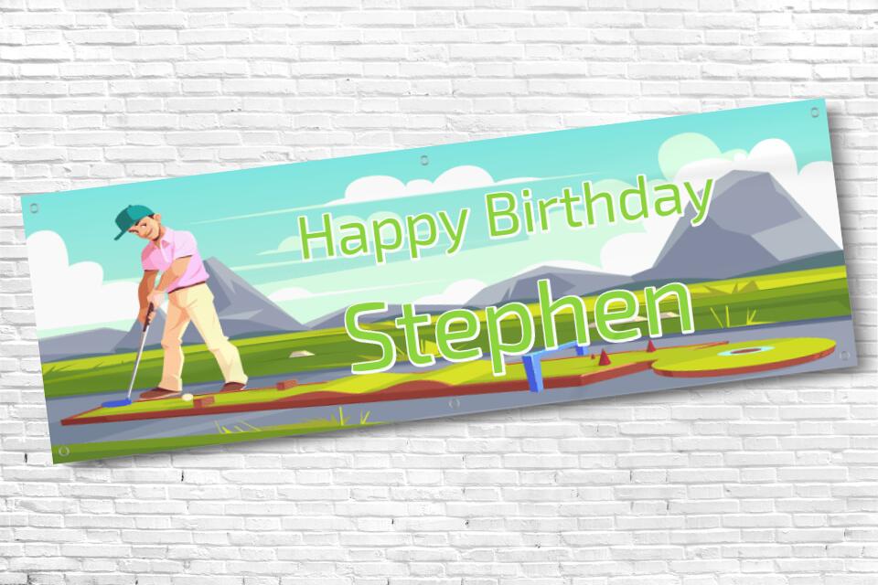 Men's and Boy's Personalised Cartoon Crazy Golf Birthday Banner