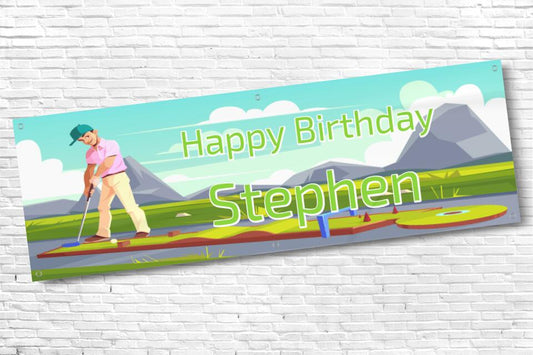 Men's and Boy's Personalised Cartoon Crazy Golf Birthday Banner