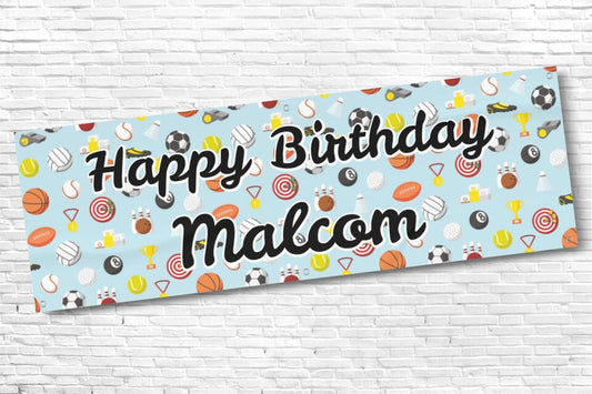 Men's and Boy's  Personalised Sports Balls Birthday Banner