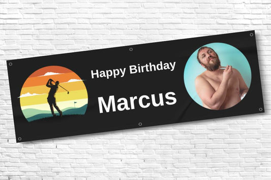 Men's and Boy's Personalised Gold Sunset Photo Birthday Banner