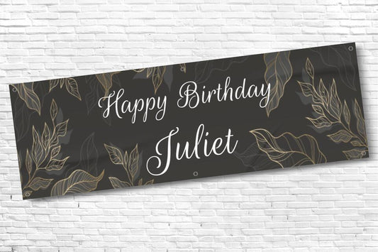 Ladies and Girl's Personalised Black Gold Leaf Birthday Banner