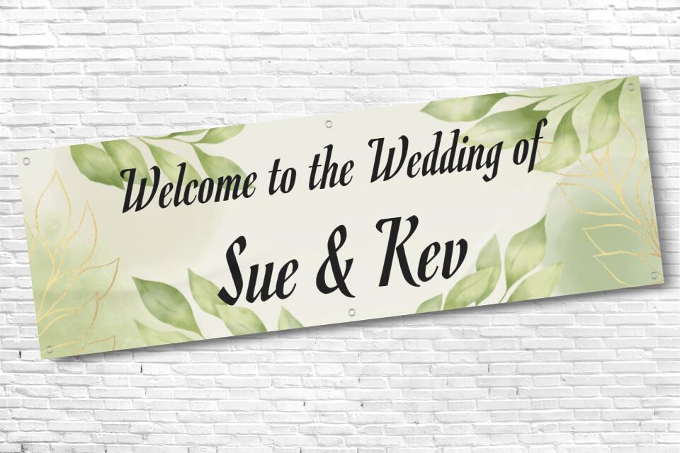 Personalised Leaf Gold Wedding Banner