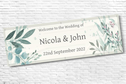 Personalised Green Floral Date Wedding Banner