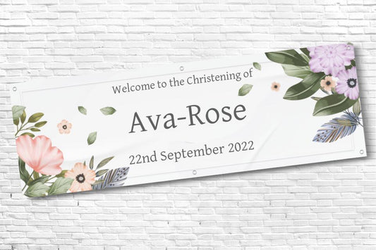 Girl's Personalised Pink Purple Floral Corner Date Ceremony Banner