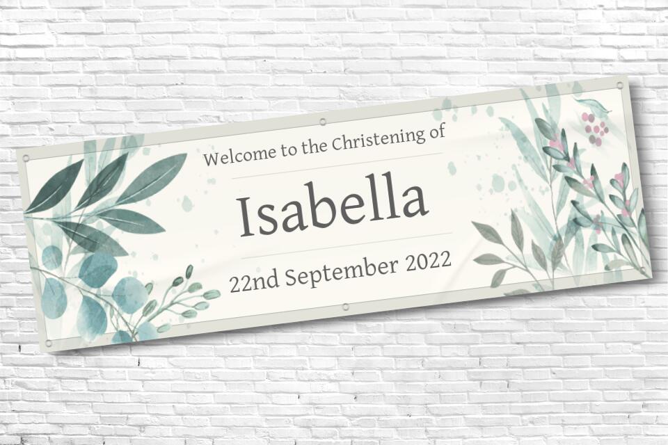 Girl's Personalised Green Floral Date Ceremony Banner