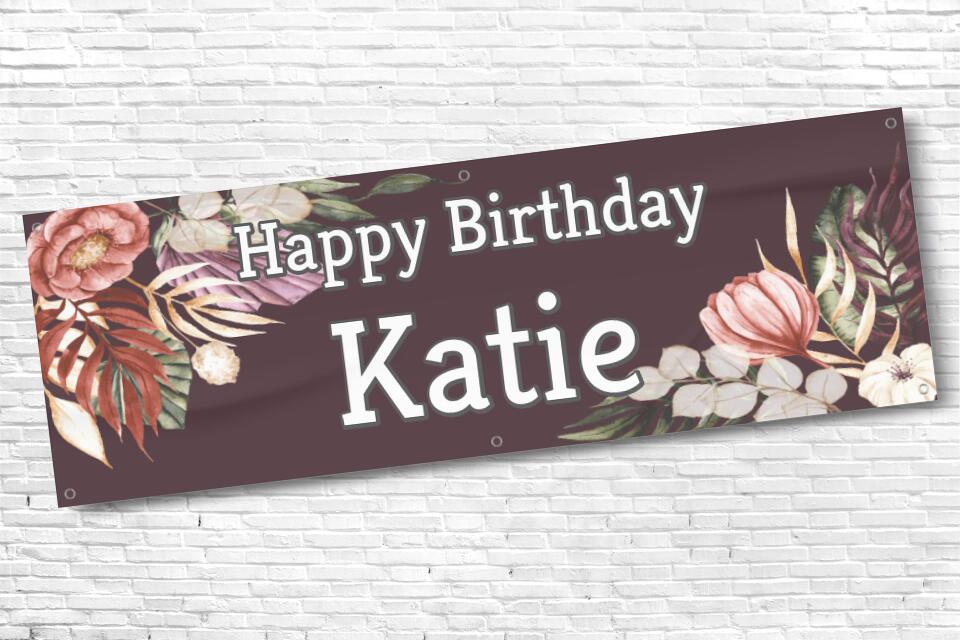 Ladies and Girl's Personalised Maroon Corner Floral Birthday Banner