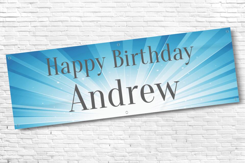 Men's and Boy's Personalised Bright Blue Beam Birthday Banner