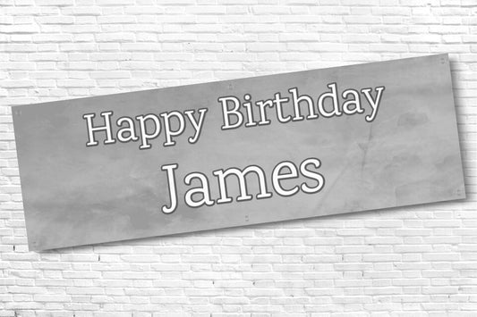 Men's and Boy's Personalised Light Grey Marble Birthday Banner