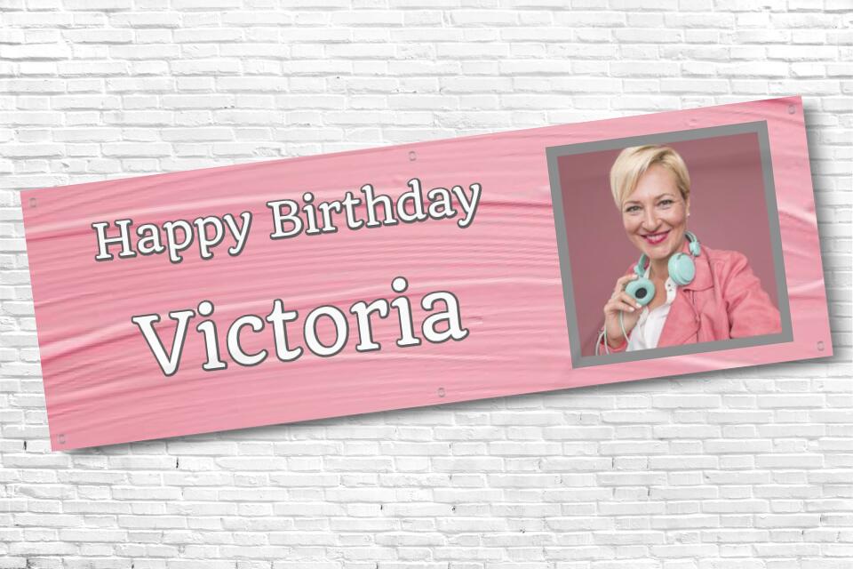 Ladies and Girl's Personalised Pink Paint Photo Birthday Banner
