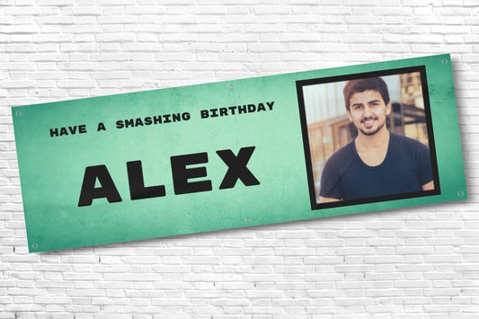 Men's and Boy's Personalised Smashing Green Photo Birthday Banner