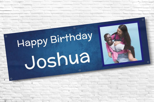 Men's and Boy's Personalised Blue Cloudy Fade Photo Birthday Banner